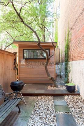Urban Studio backyard studio setup 8x12  with clear cedar siding. In Brooklyn New York. ID number 19