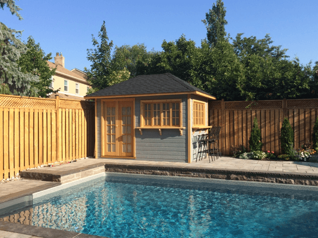 Sonoma pool cabana 8x12 with Small bifold window in Unionville Ontario. ID number 194256-3.