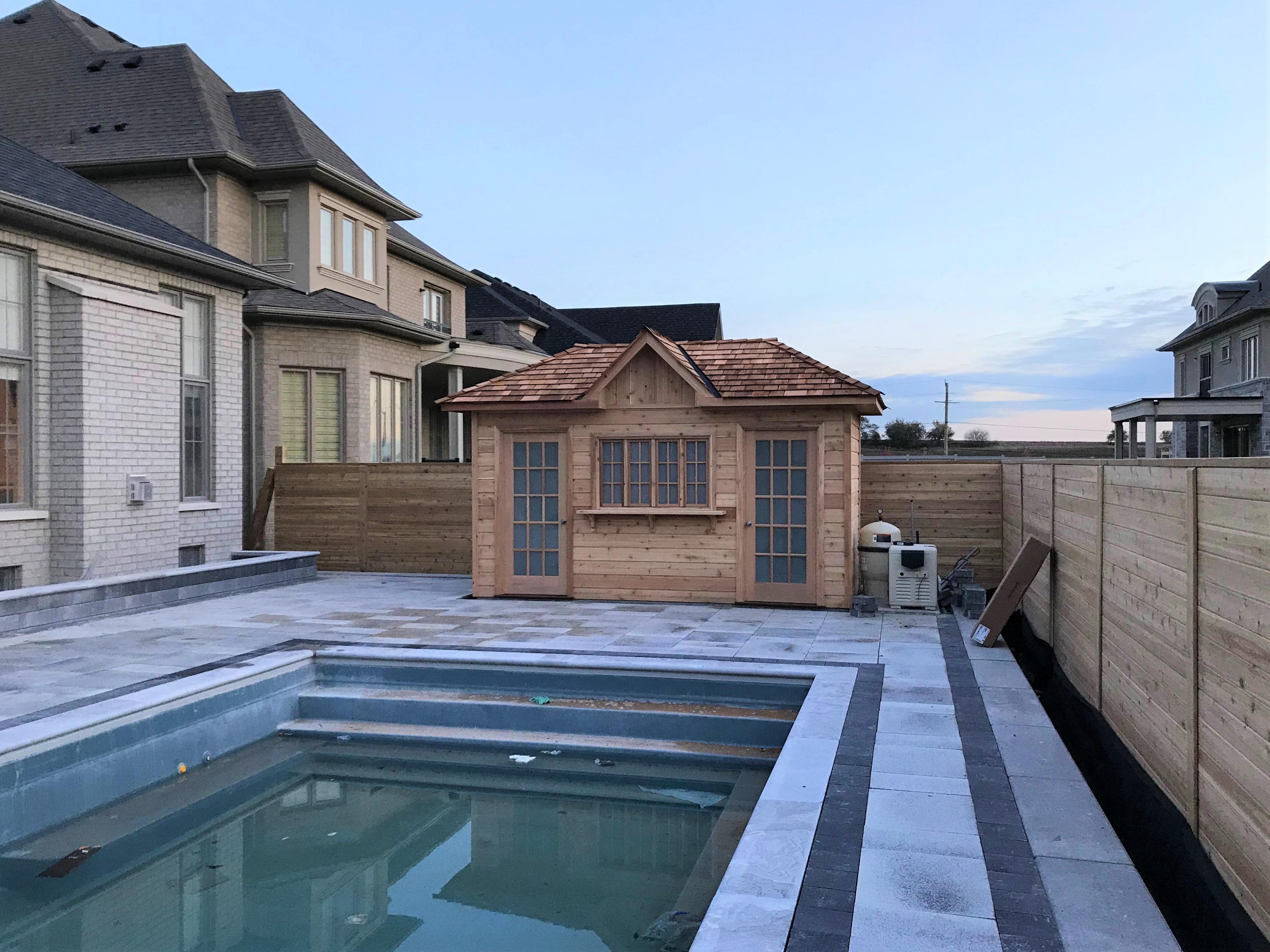 Cedar Sonoma 7x15 pool cabana with french door in King City Ontario