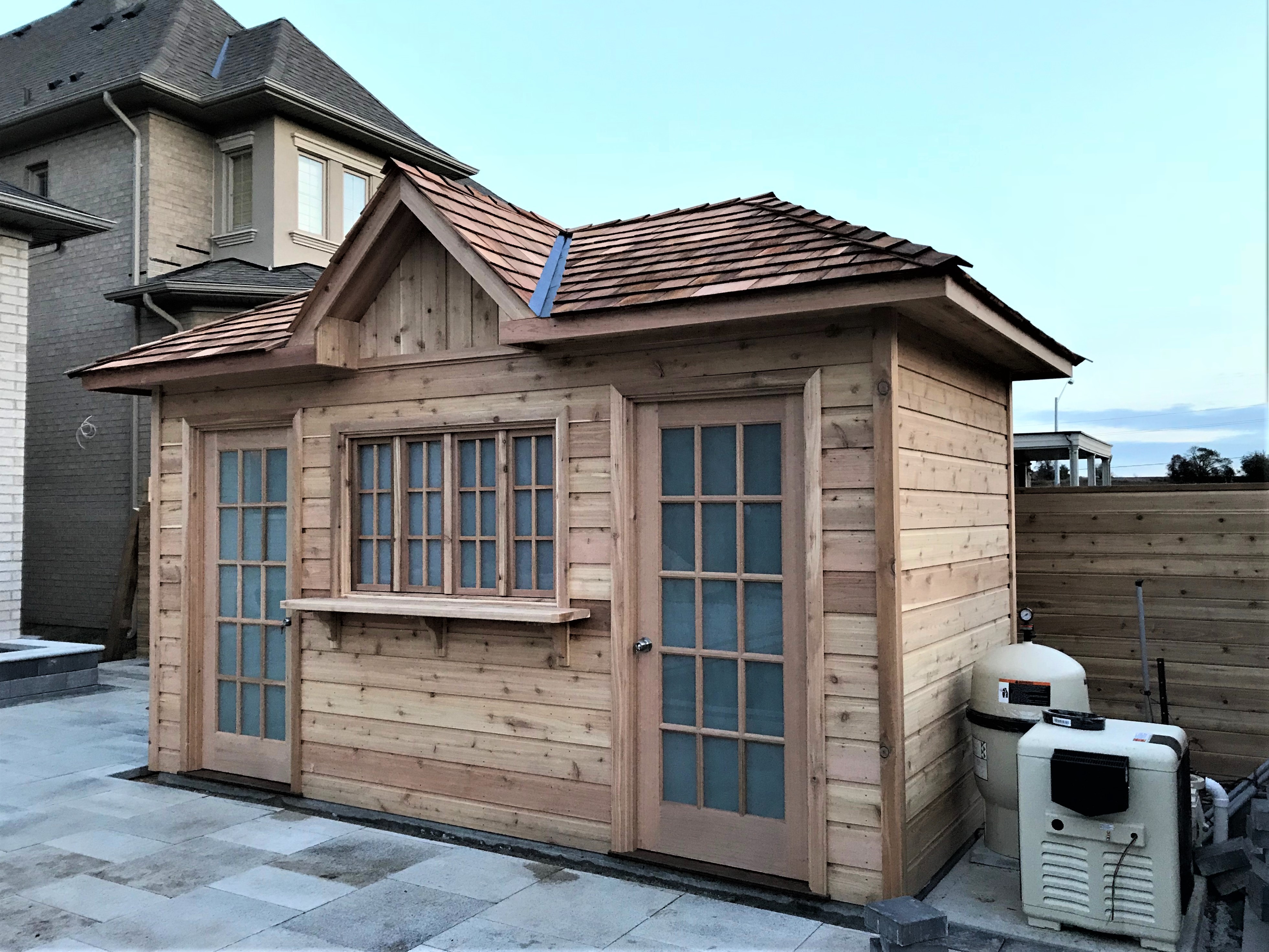 Cedar Sonoma 7x15 pool cabana with french door in King City Ontario