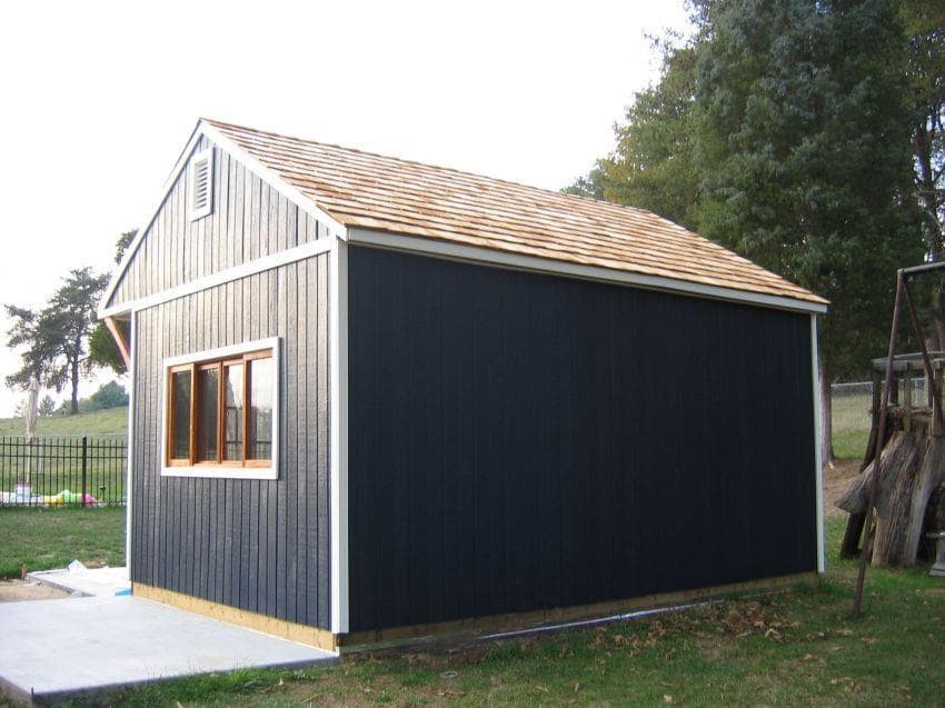 Glen Echo midnight blue Garden Shed 12 x 18 with canexel in Knoxville, Tennessee. ID number 42584-5