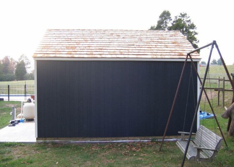 Glen Echo midnight blue Garden Shed 12 x 18 with canexel in Knoxville, Tennessee. ID number 42584-3