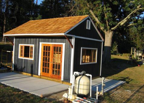 Glen Echo midnight blue Garden Shed 12 x 18 with canexel in Knoxville, Tennessee. ID number 42584-4