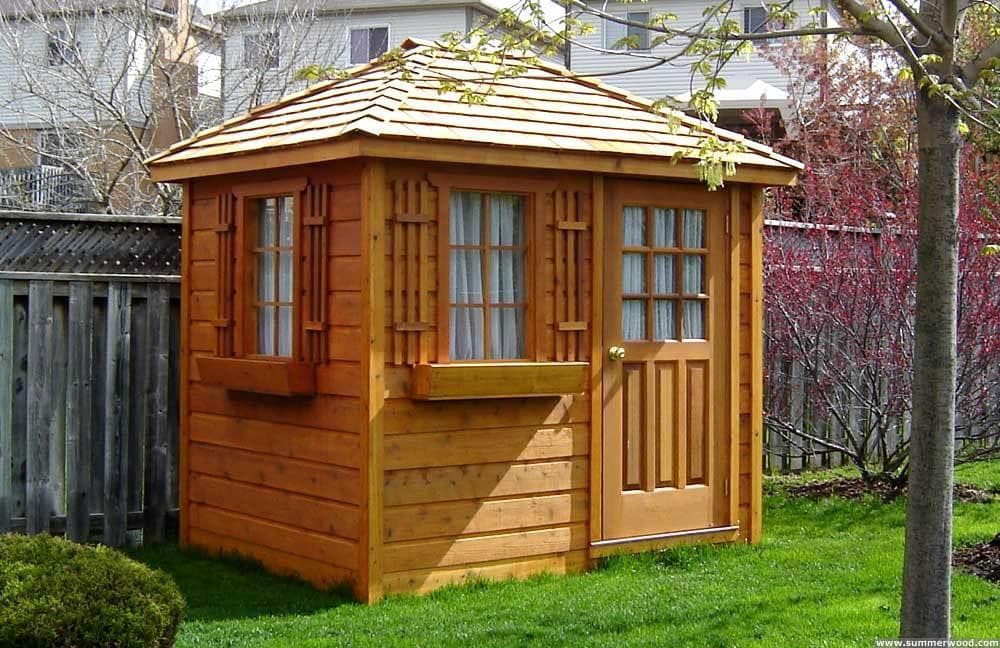 Cedar Sonoma 6x8 garden shed with cedar shingles in Whitby Ontario. ID number 6279-1