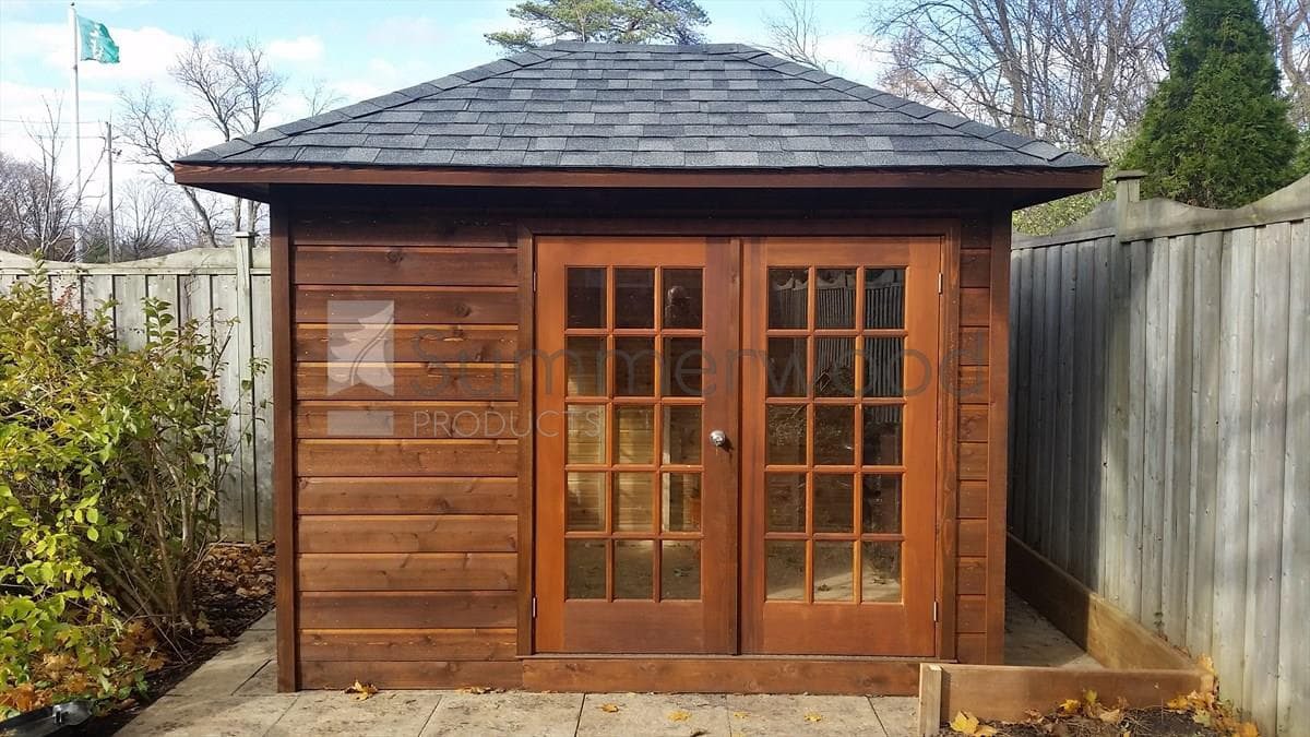 Cedar Sonoma 7x10 garden shed with French double doors in Don Mills, Ontario. ID number 195924-1