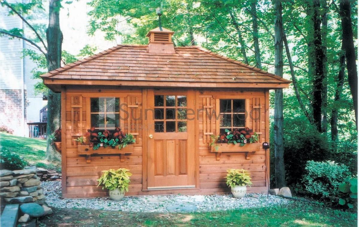 Cedar Sonoma 9 x 12 garden shed with cedar shingles in Oakville Ontario. ID number 210059-1