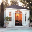 Sonoma 10x12 pool house with large fan arch window in Modesto California. ID number 200591-1