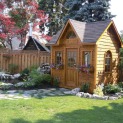 Copper Creek 8x10 garden shed with rough cedar siding. ID number 10716-1