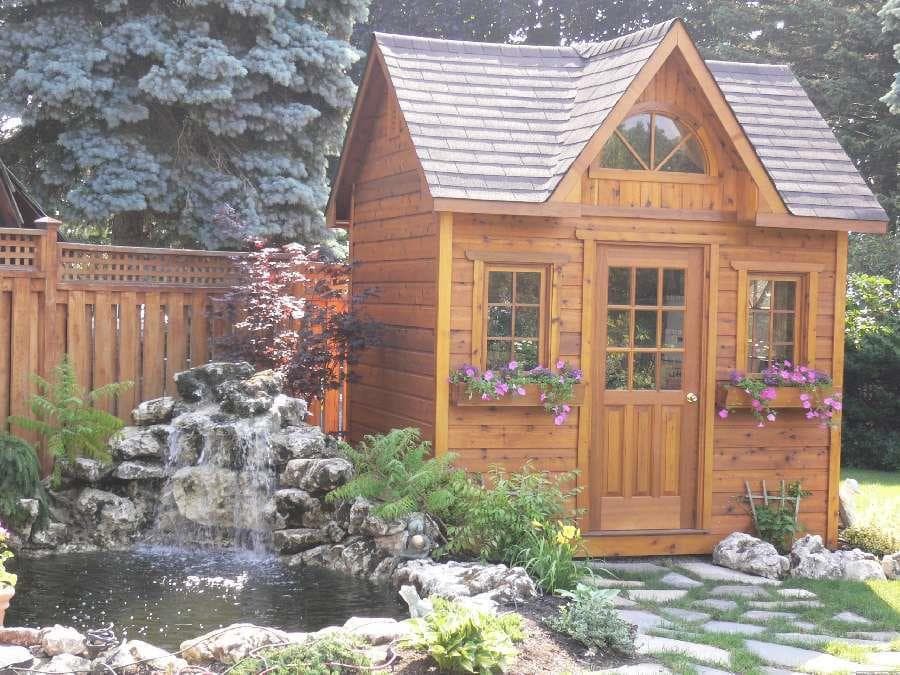 Copper Creek 8x10 garden shed with rough cedar siding. ID number 10716-2