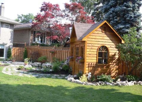 Copper Creek 8x10 garden shed with rough cedar siding. ID number 10716-3