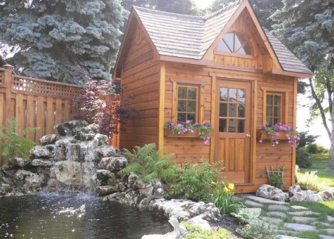 Copper Creek 8x10 garden shed with rough cedar siding. ID number 10716-4