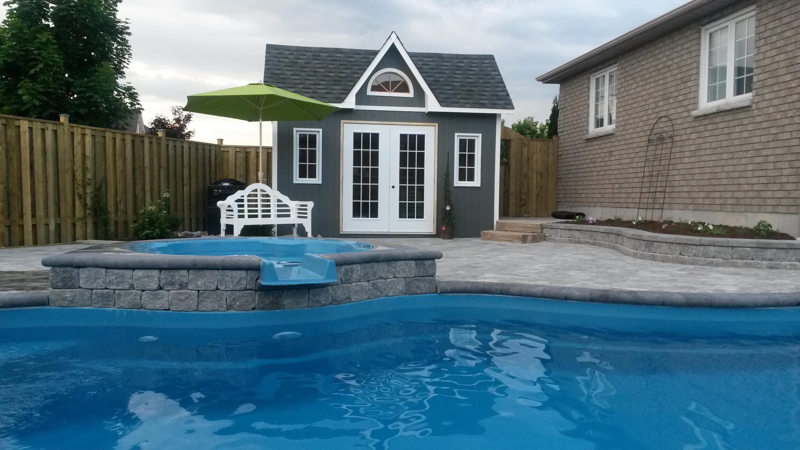 Copper Creek 14x14 pool house with double doors in Cobourg Ontario. ID number 178100-1