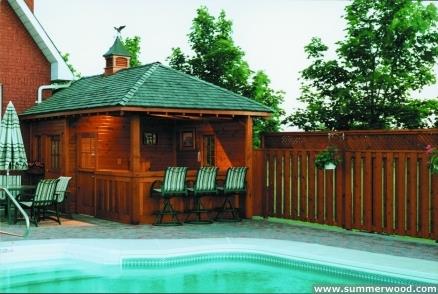 Surfside pool cabana 10x20 with roof shingles in Bradford Ontario. ID number 11303-2.