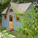 Telluride blue Shed 12x16 with dormer in Santa Barbara, California. ID number 524-5