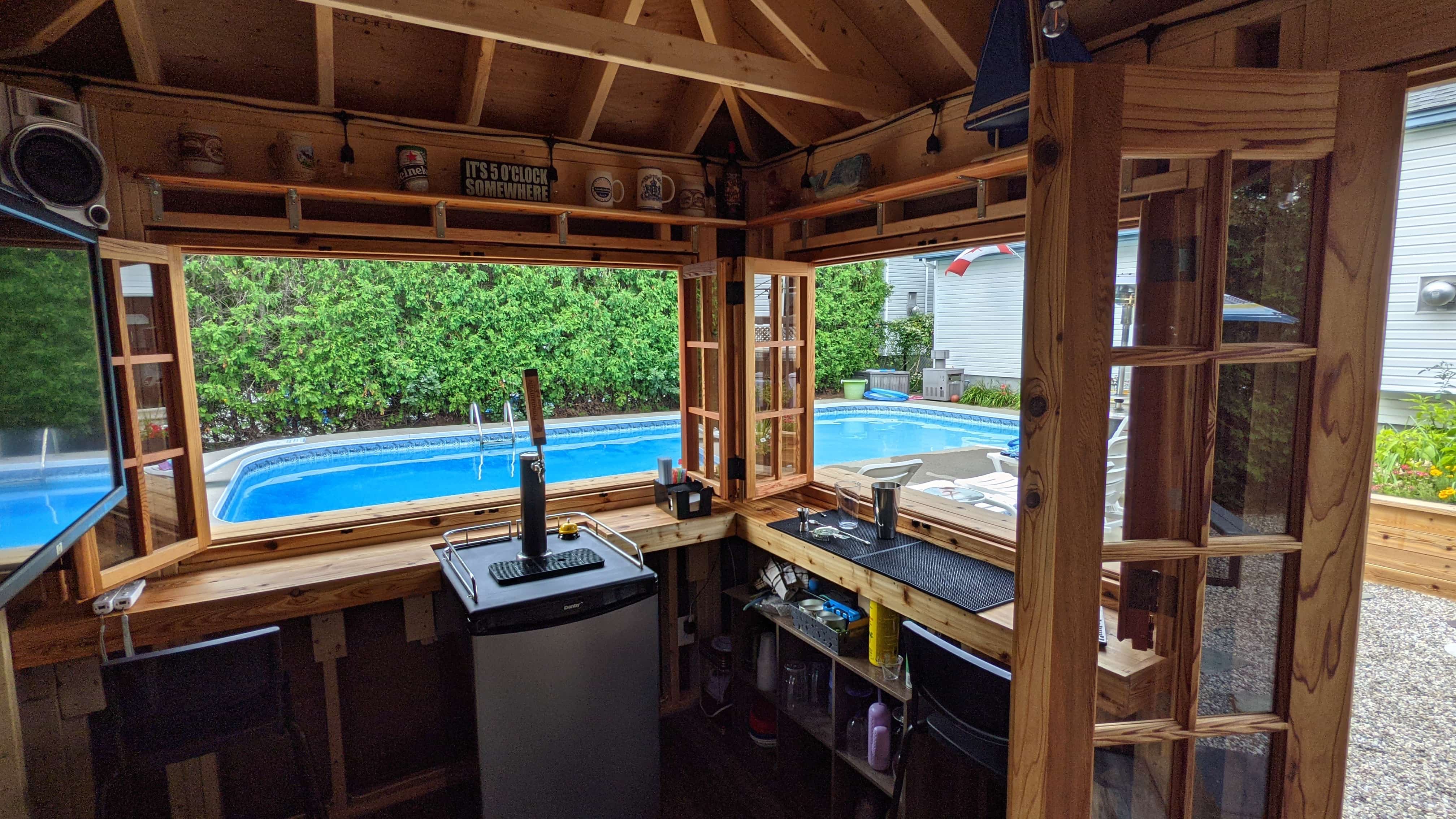 Interior view of 8' x 12' Sonoma Pool Cabana located in Stittsville, Ontario – Summerwood Products