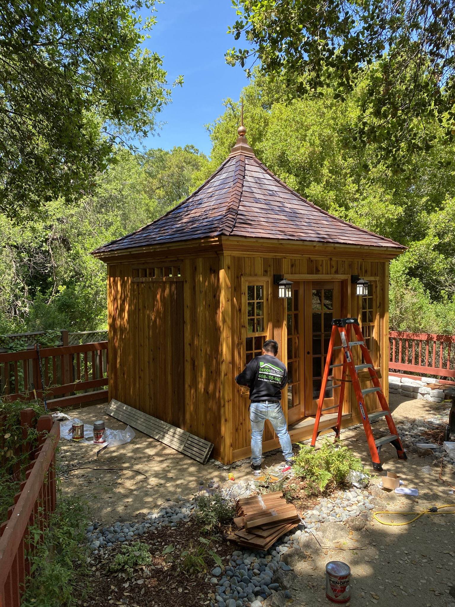 Interior view of 11’ x 11' Melbourne Garden Shed located in Saratoga, California – Summerwood Pr