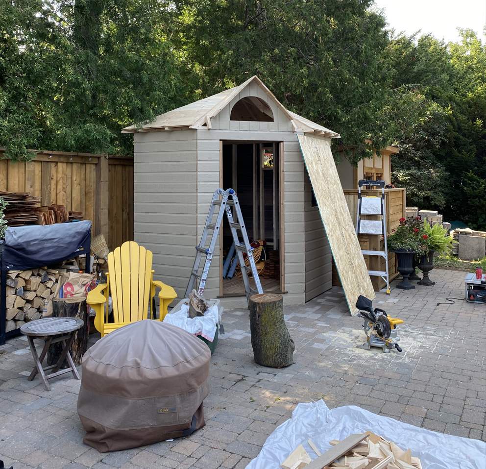 Construction view of 7' Catalina Garden Shed located in Toronto, Ontario – Summerwood Products