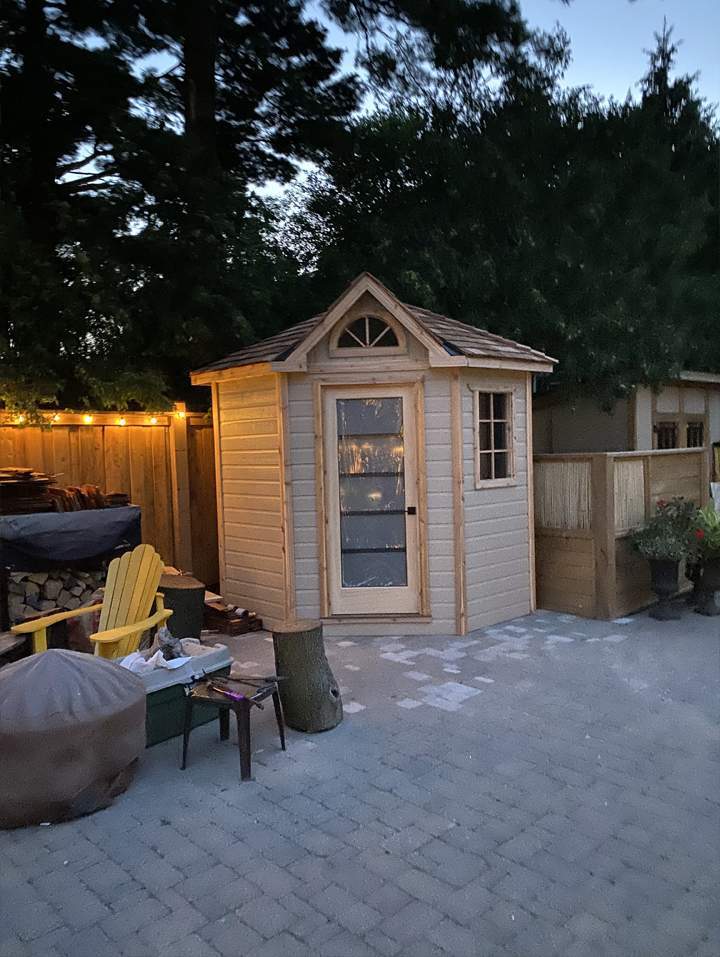 Front view of 7' Catalina Garden Shed located in Toronto, Ontario – Summerwood Products