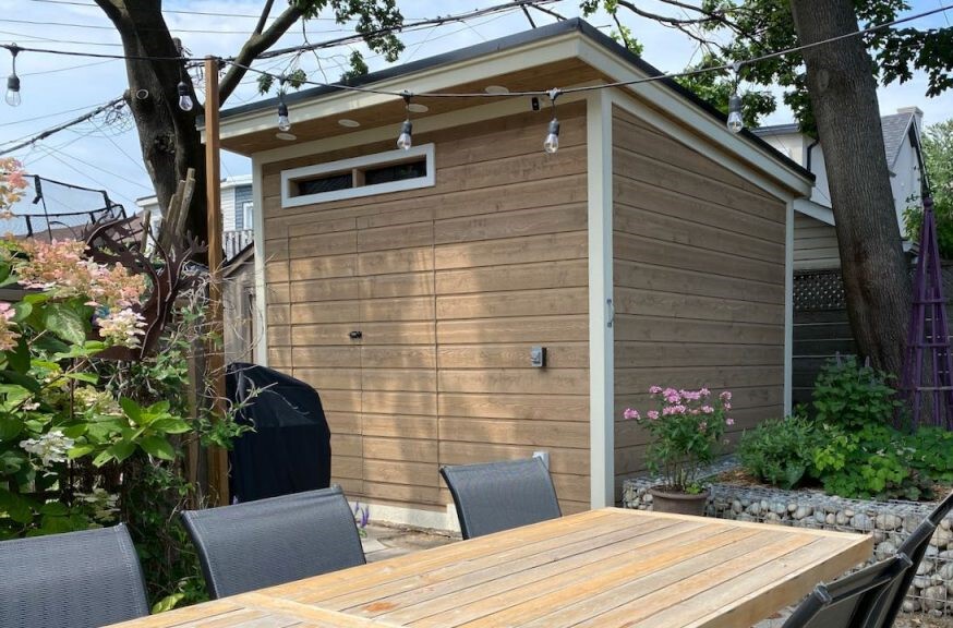 Front view of 9' x 12' Urban Studio Garden Shed located in Toronto, Ontario – Summerwood Products
