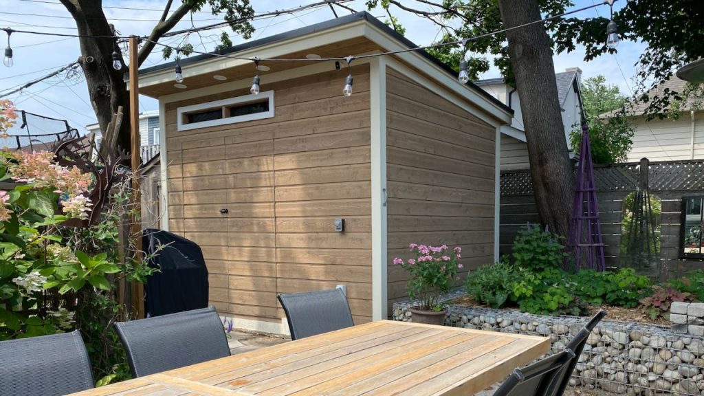 Front view of 9' x 12' Urban Studio Garden Shed located in Toronto, Ontario – Summerwood Products
