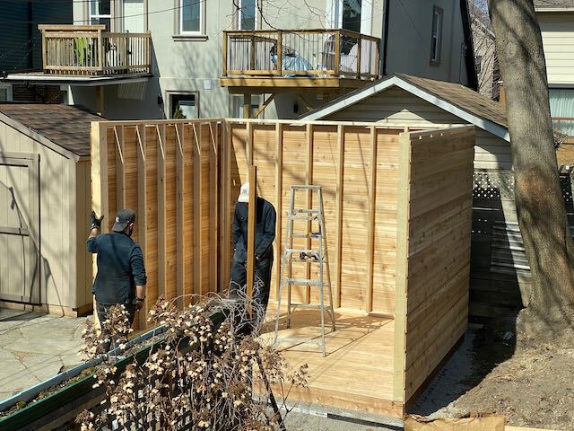 Construction view of 9' x 12' Urban Studio Garden Shed located in Toronto, Ontario – Summerwood Pr