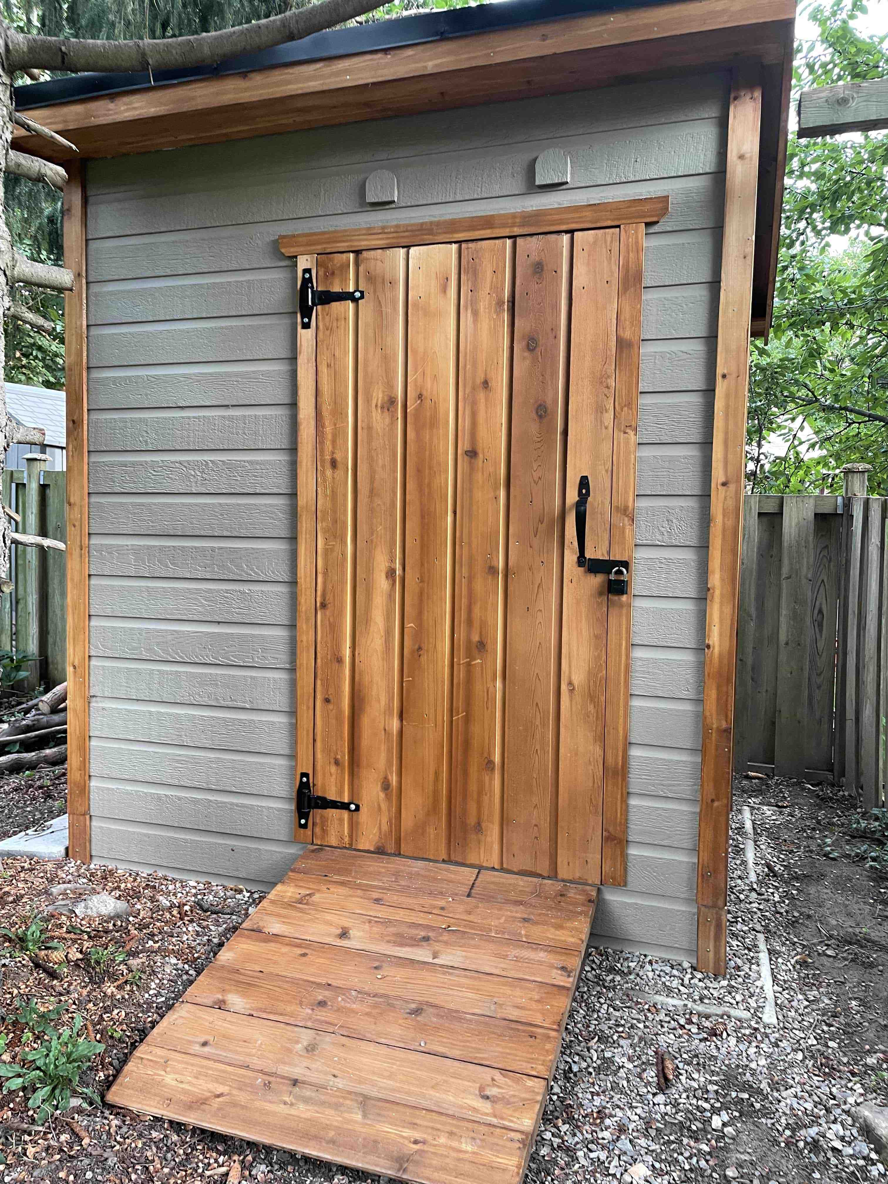 Front view of 5' x 7' Sarawak Garden Shed located in Mississauga, Ontario – Summerwood Products