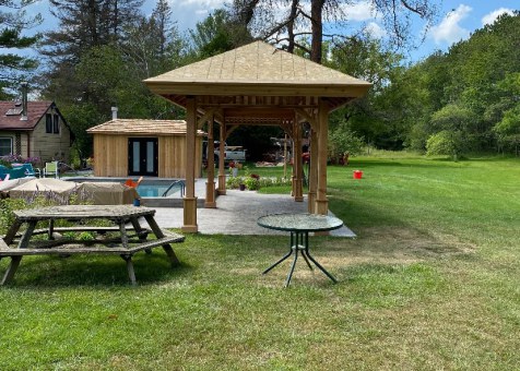 Front view of 8' x 24’ Montpellier Gazebo located in Warkworth, Ontario – Summerwood Products