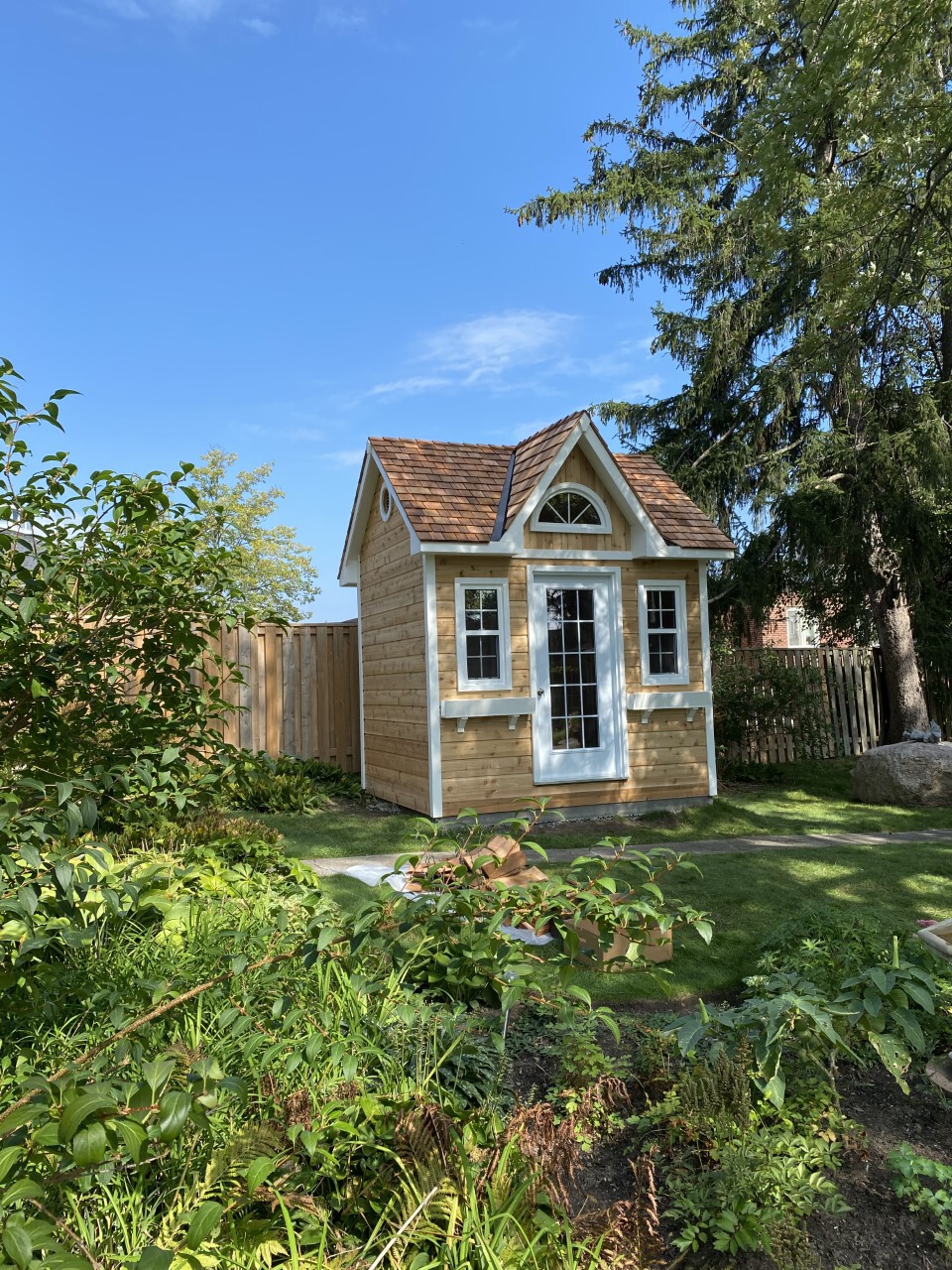 Front view of 8’ x 10' Copper Creek Garden Shed located in Pickering, Ontario – Summerwood Produ