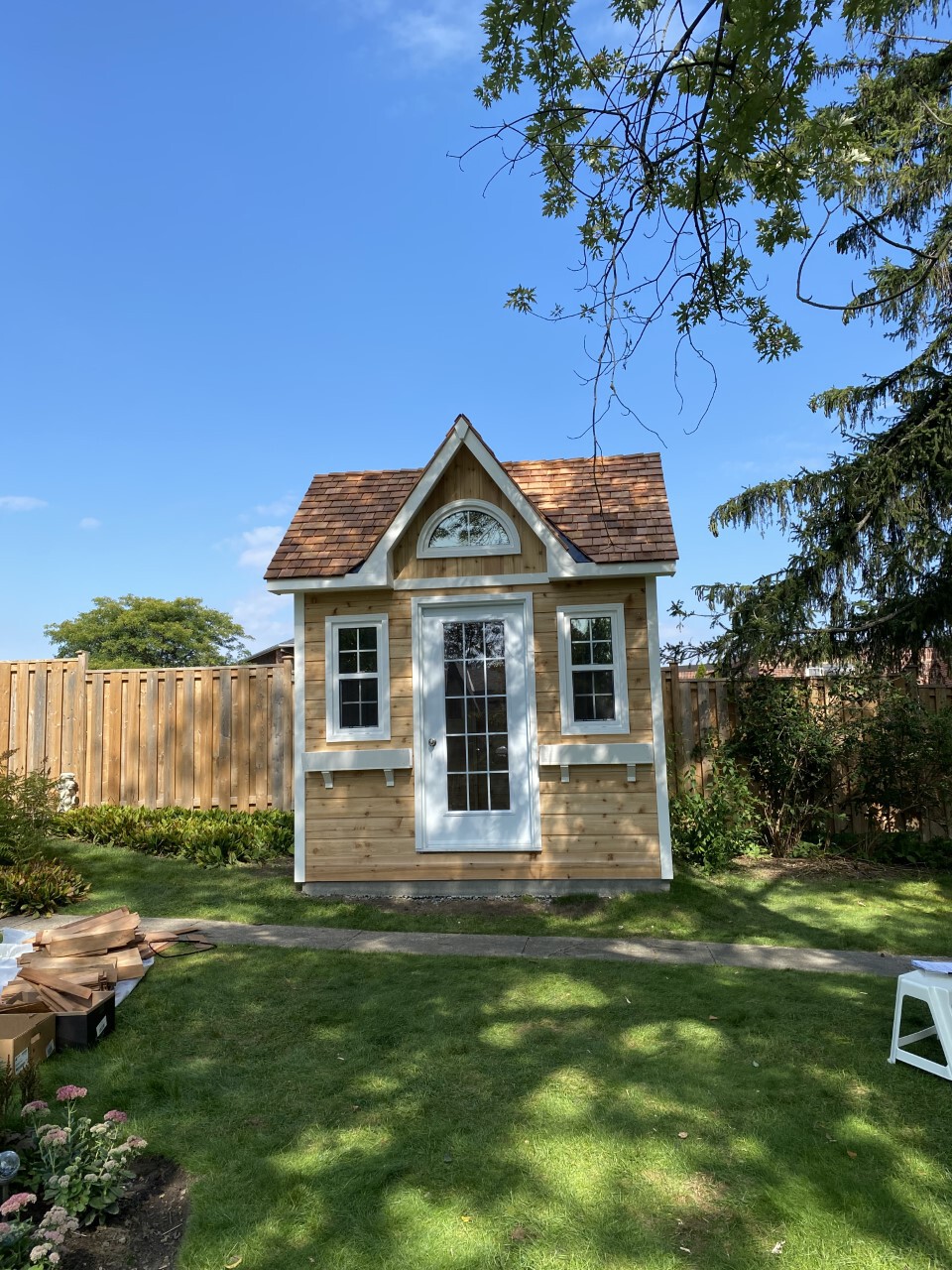 Front view of 8’ x 10' Copper Creek Garden Shed located in Pickering, Ontario – Summerwood Produ