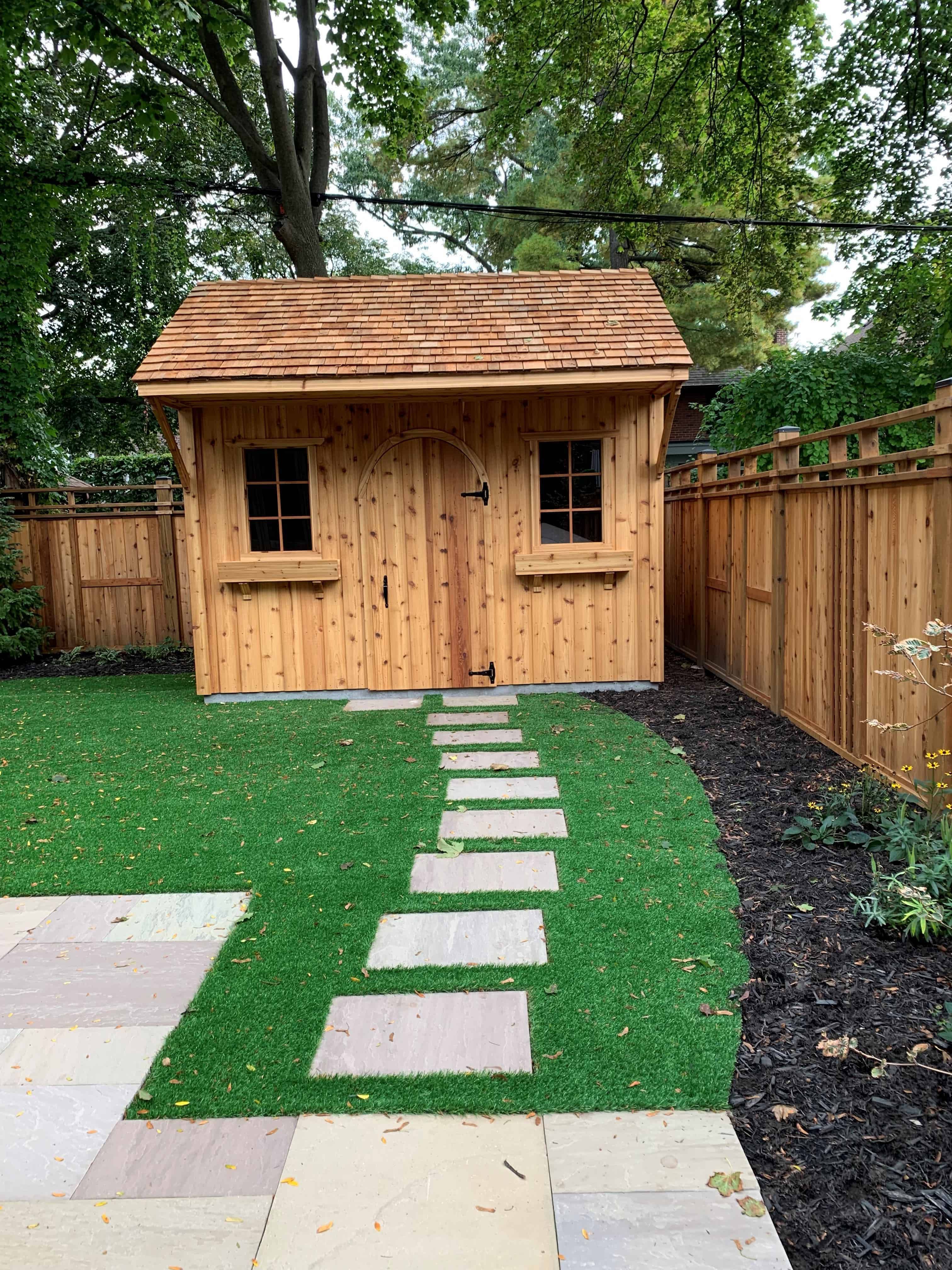 Front view of 8’ x 12' Glen Echo Garden Shed located in Etobicoke, Ontario – Summerwood Products