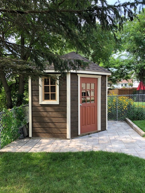 Side view of 8' Catalina Garden Shed located in Perth, Ontario – Summerwood Products