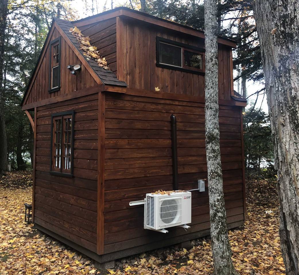 Rear view of 9’ x 12' Bala Bunkie Cabin located in Apsley, Ontario – Summerwood Products