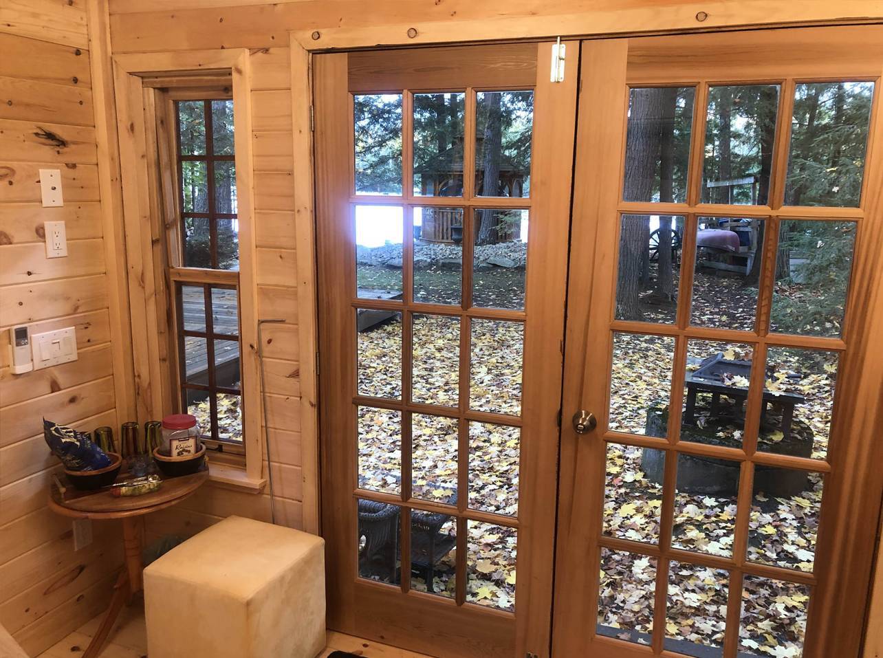 Interior view of 9’ x 12' Bala Bunkie Cabin located in Apsley, Ontario – Summerwood Products