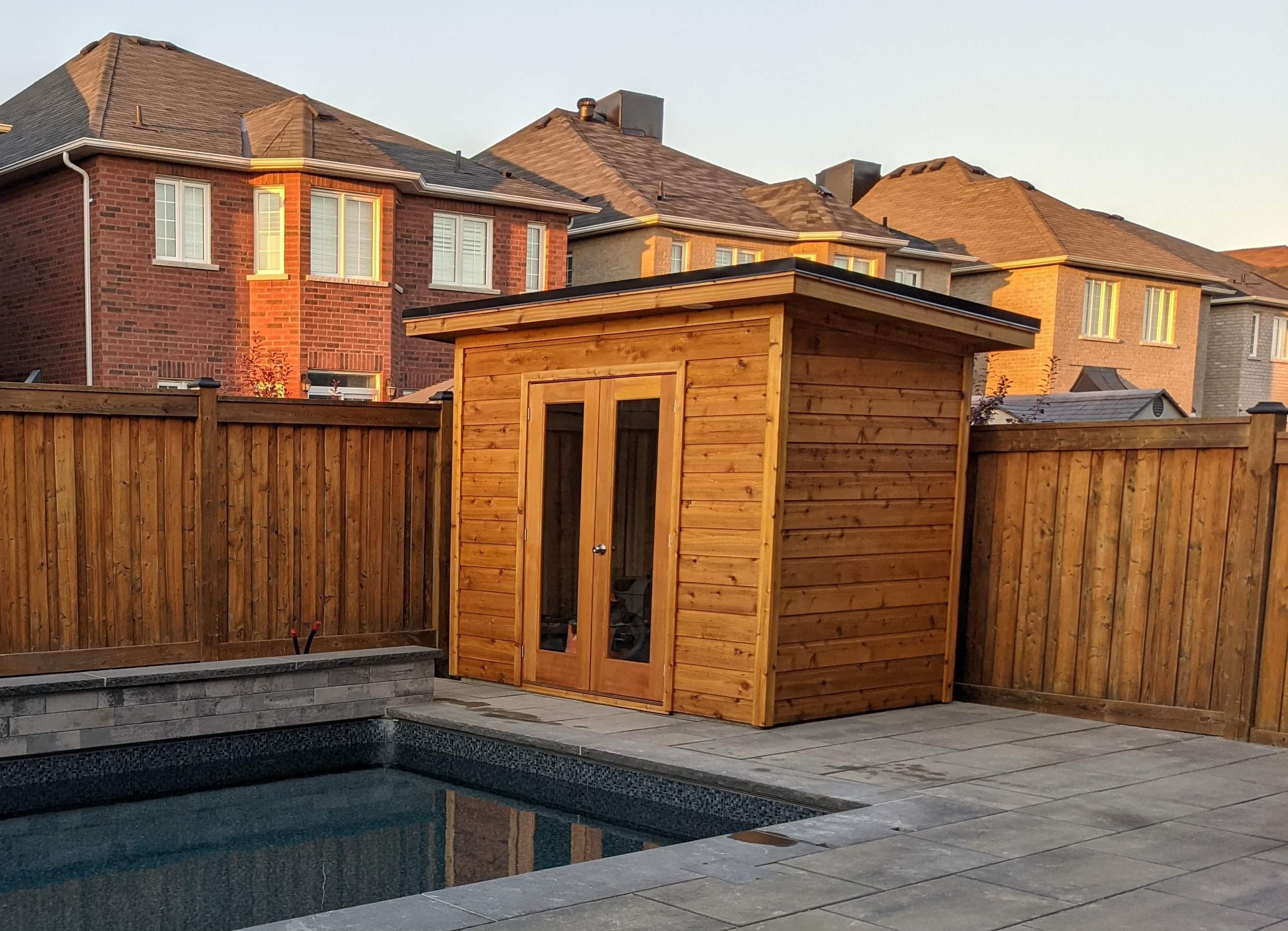 Front view of 6' x 9' Urban Studio Pool Cabana located in Ajax, Ontario – Summerwood Products