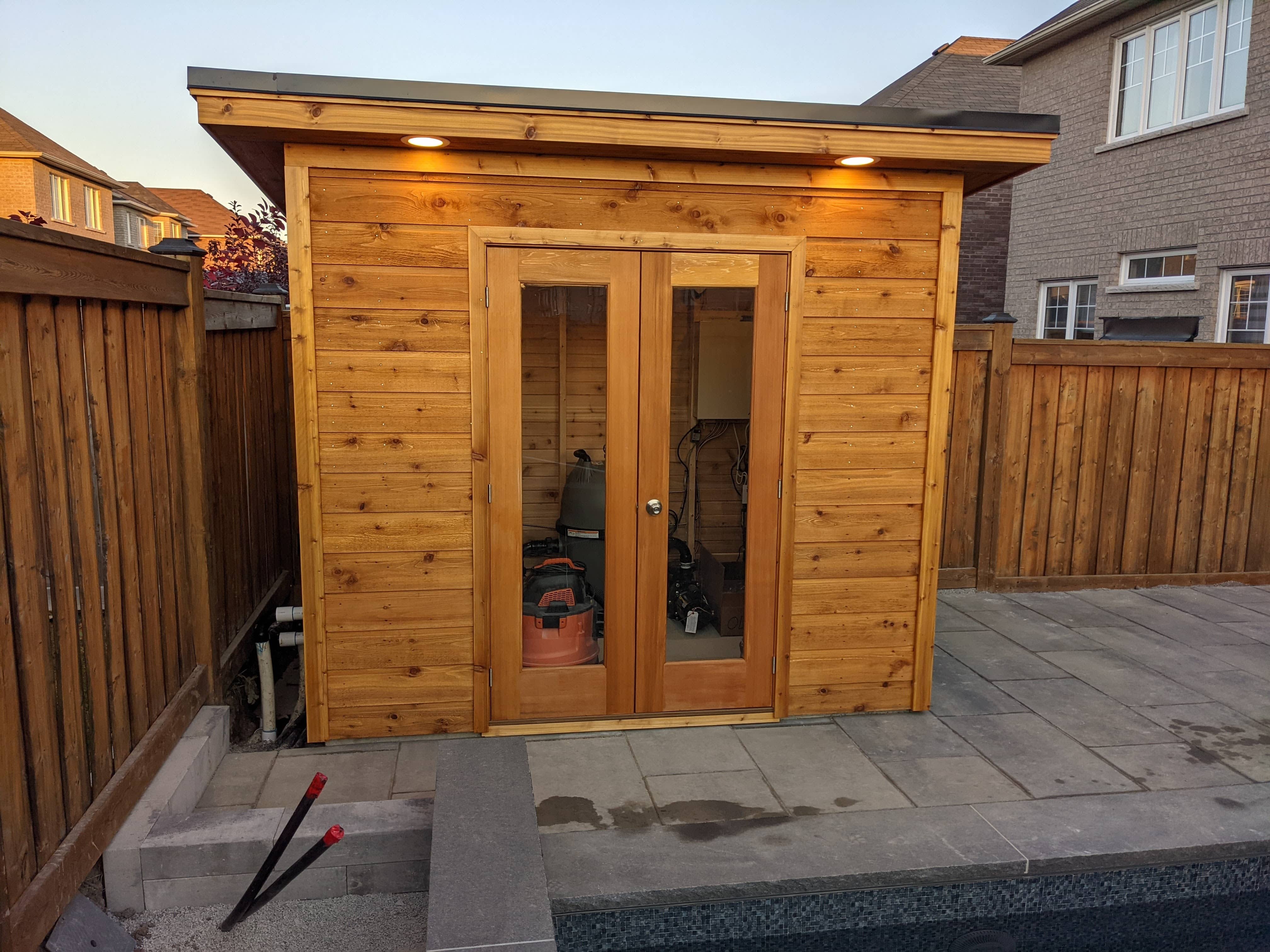 Front view of 6' x 9' Urban Studio Pool Cabana located in Ajax, Ontario – Summerwood Products