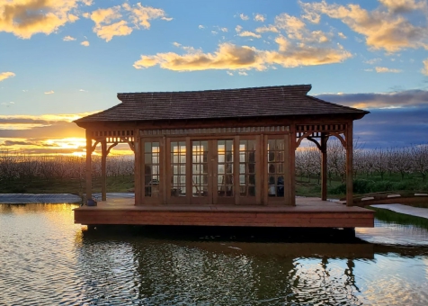 Side view of 10' x 25' Bali Tea House Gazebo located in Palo Alto, California - Summerwood Products