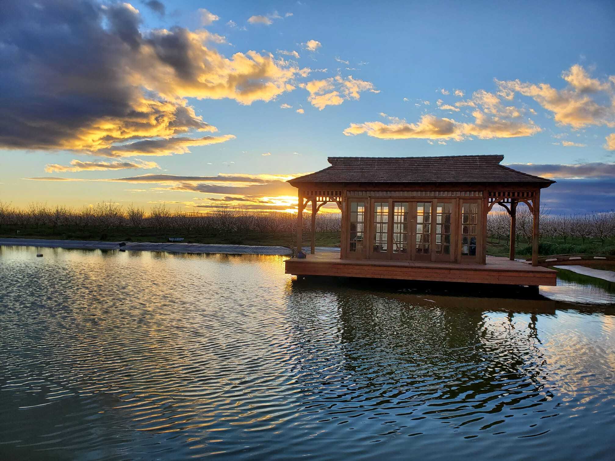 Side view of 10' x 25' Bali Tea House Gazebo located in Palo Alto, California - Summerwood Products