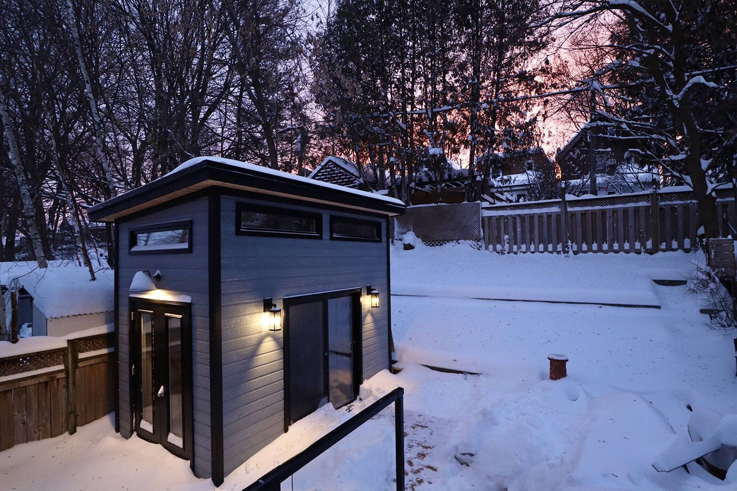 Front Left view of 8' x 13' Urban Studio Shed located in Toronto Ontario  – Summerwood Products
