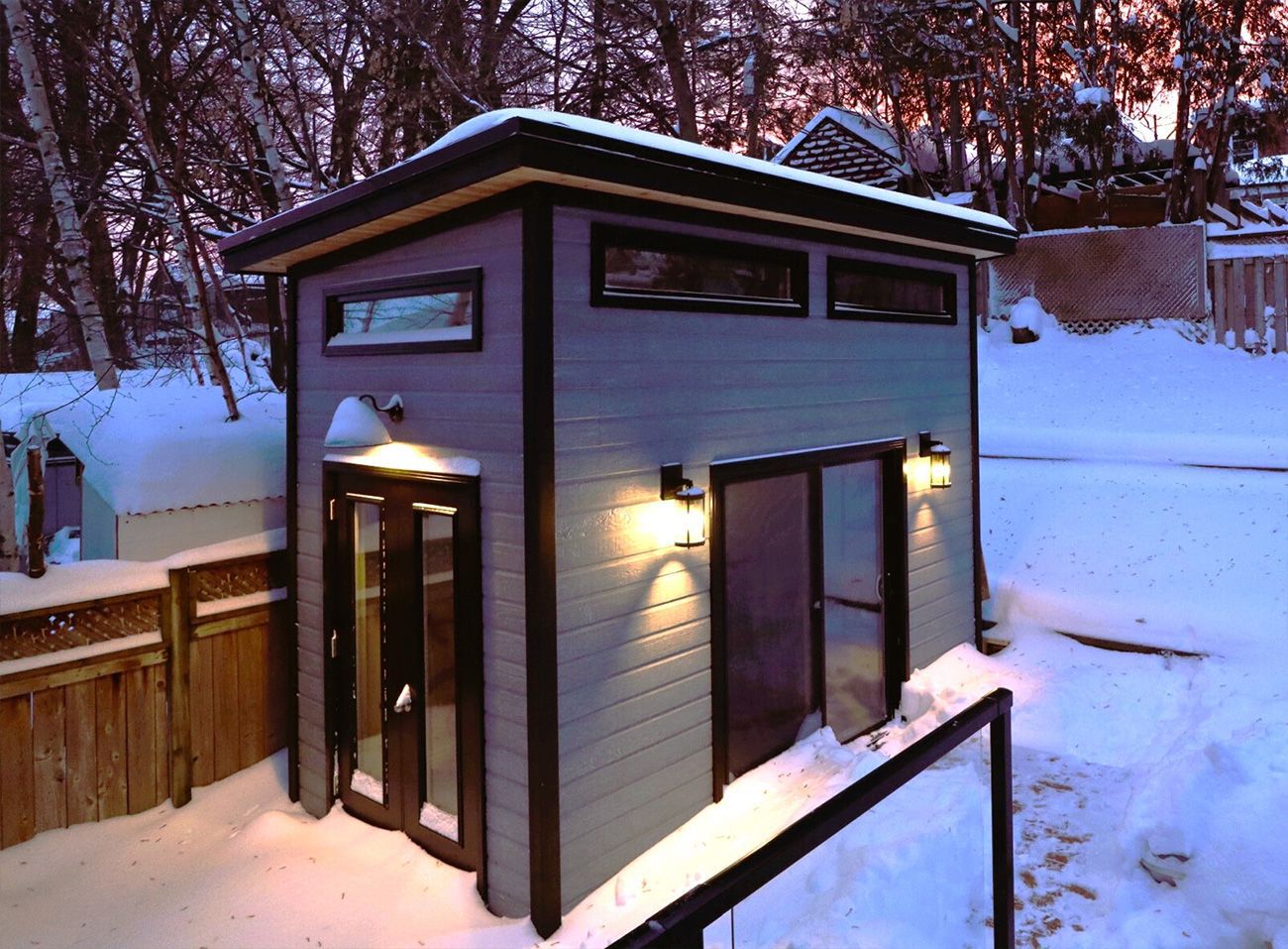 Front Left view of 8' x 13' Urban Studio Shed located in Toronto Ontario  – Summerwood Products
