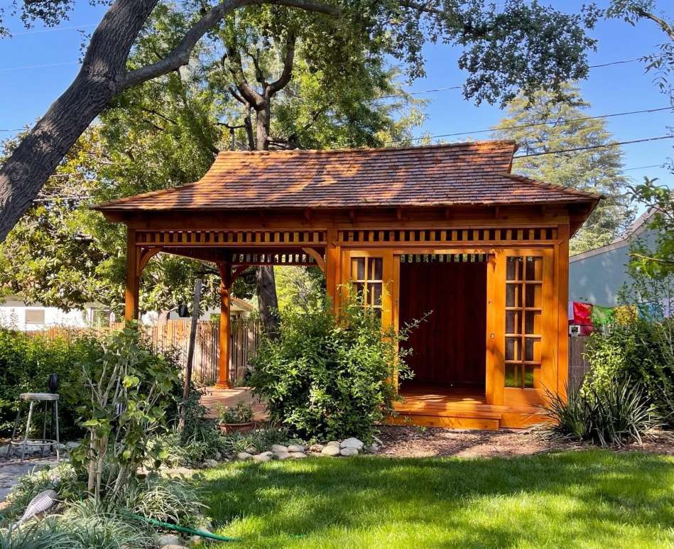 Side view of 12' x 20' Bali Tea House Studio located in Altadena California  – Summerwood Products