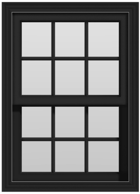 Large Single Hung Window (Full Lites) - (Black outside/white inside)