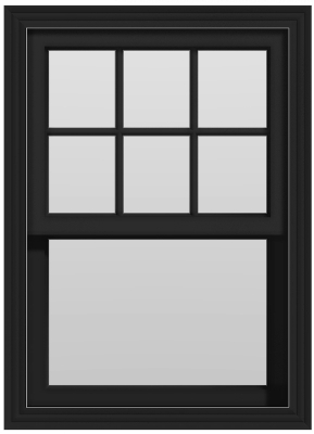 Large Single Hung Window (Upper Lites Only) - (Black outside/white inside)