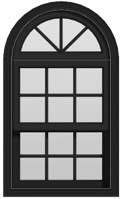Arch + Single Hung Window - (Black outside/white inside)