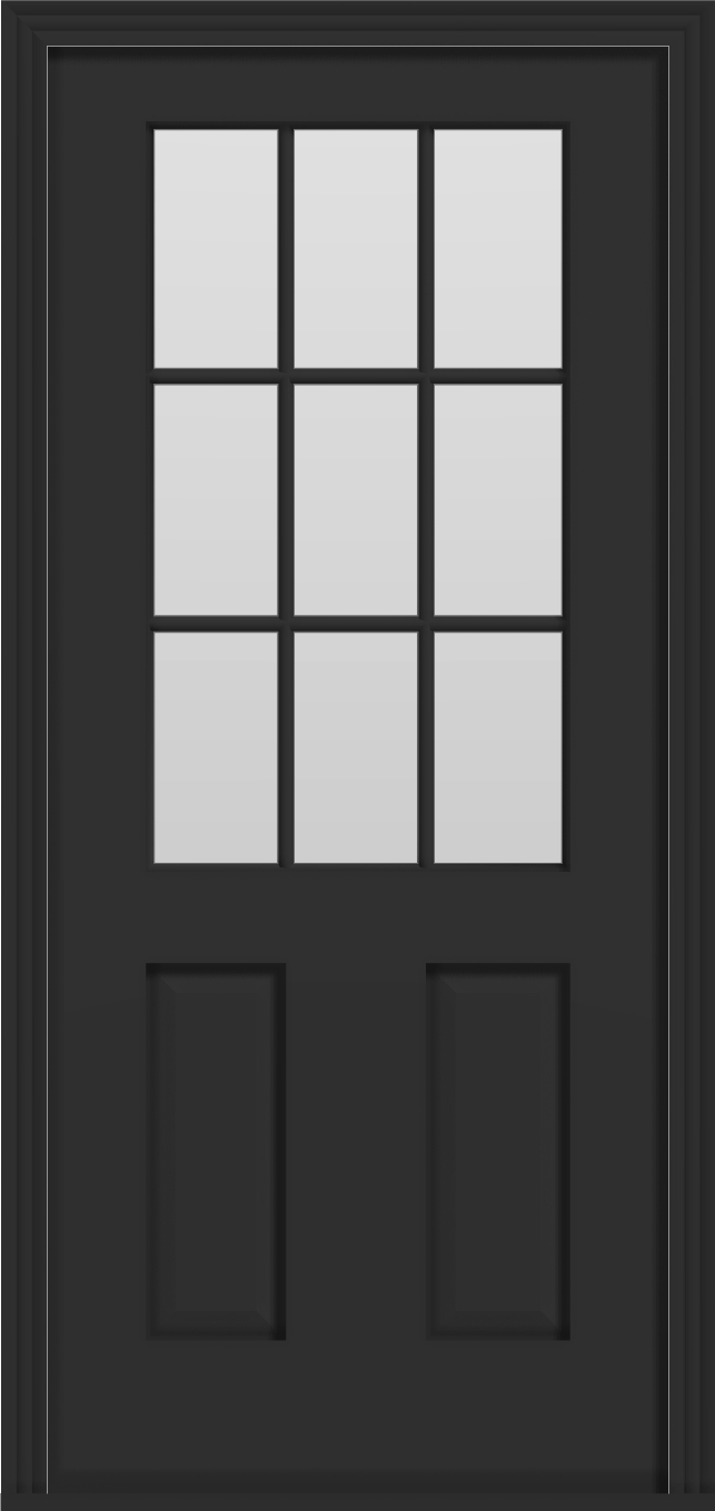 Metal Deluxe 9-Lite Single Door - Polytex Coating, 36"W (Black outside/white inside)