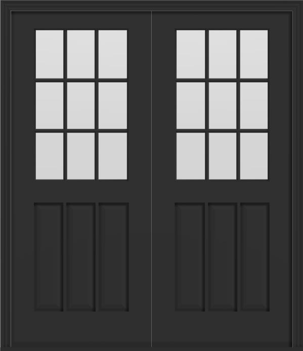 Metal Deluxe 18-Lite Double Doors (Polytex Coating, 68"W) (Black outside/white inside)