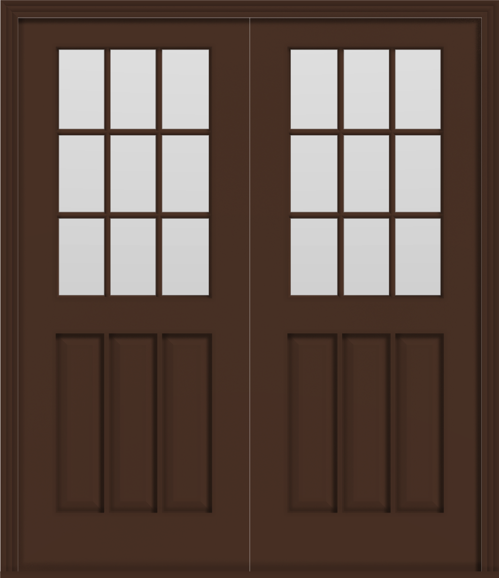 Metal Deluxe 18-Lite Double Doors (Polytex Coating, 68"W) (Brown outside/white inside)