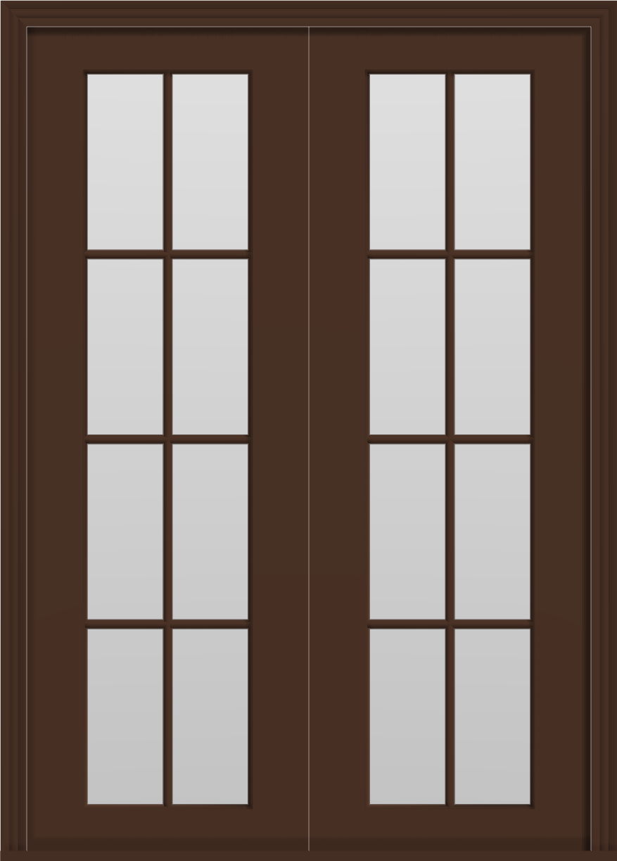 Metal French 16-Lite Double Doors (Polytex Coating, 56"W) (Brown outside/white inside)