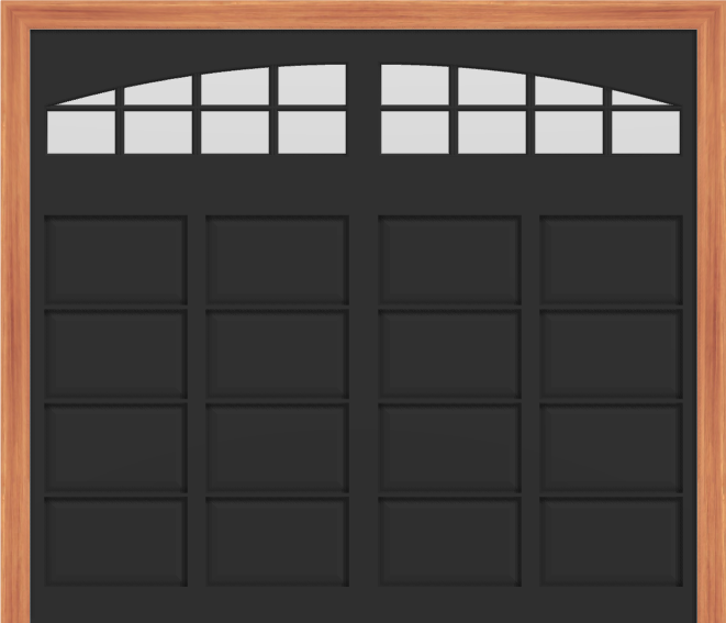 Steel Carriage Insulated Garage Door (Arched Stockton Window) (Black