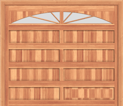 Raised Panel Mahagony Garage Door with Sunburst Windows