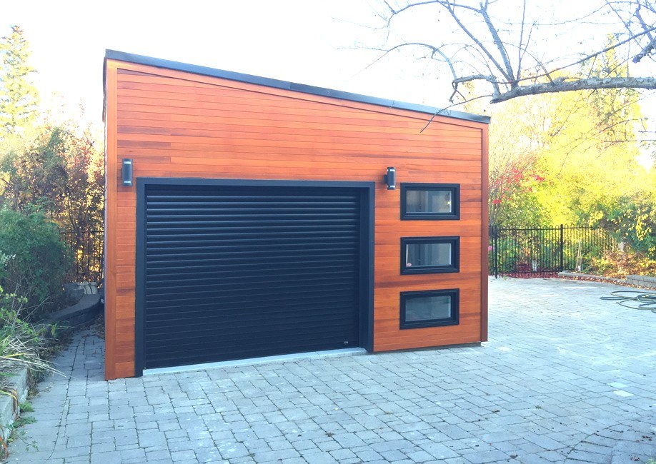 Backyard Man Cave Inspiration - Clear Cedar Modern Garage One Door  - Prefab kit